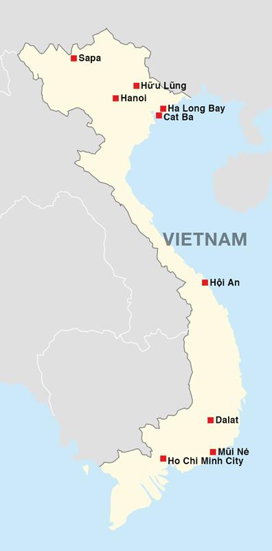 Map of the cities that I visited in Vietnam